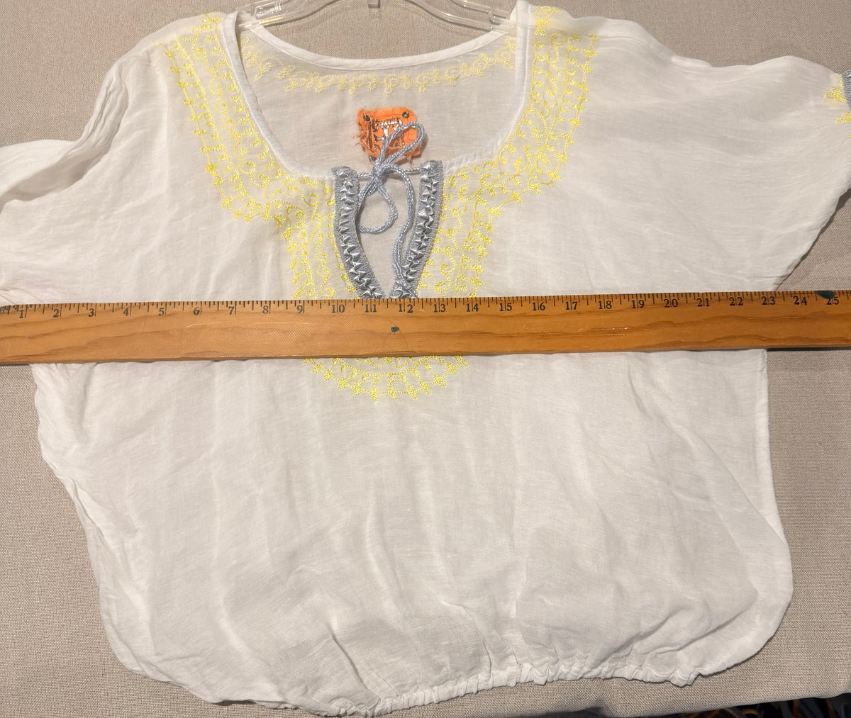 Free People White Peasant Tunic with Yellow and Gray Embroidery