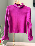 Open Edit Ribbed Turtleneck Sweater XS Magenta Pink Wool Blend Oversized