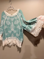 Democracy Seafoam Green Embroidered Crochet-Trim Tunic
