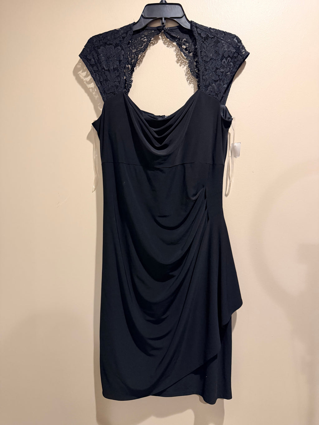 MSK Black Lace Ruched Draped Cocktail Dress Size 14 NWT