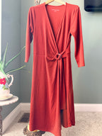 Soft Surroundings Large Rust Ribbed Ring Detail Wrap Maxi Dress Long Sleeve