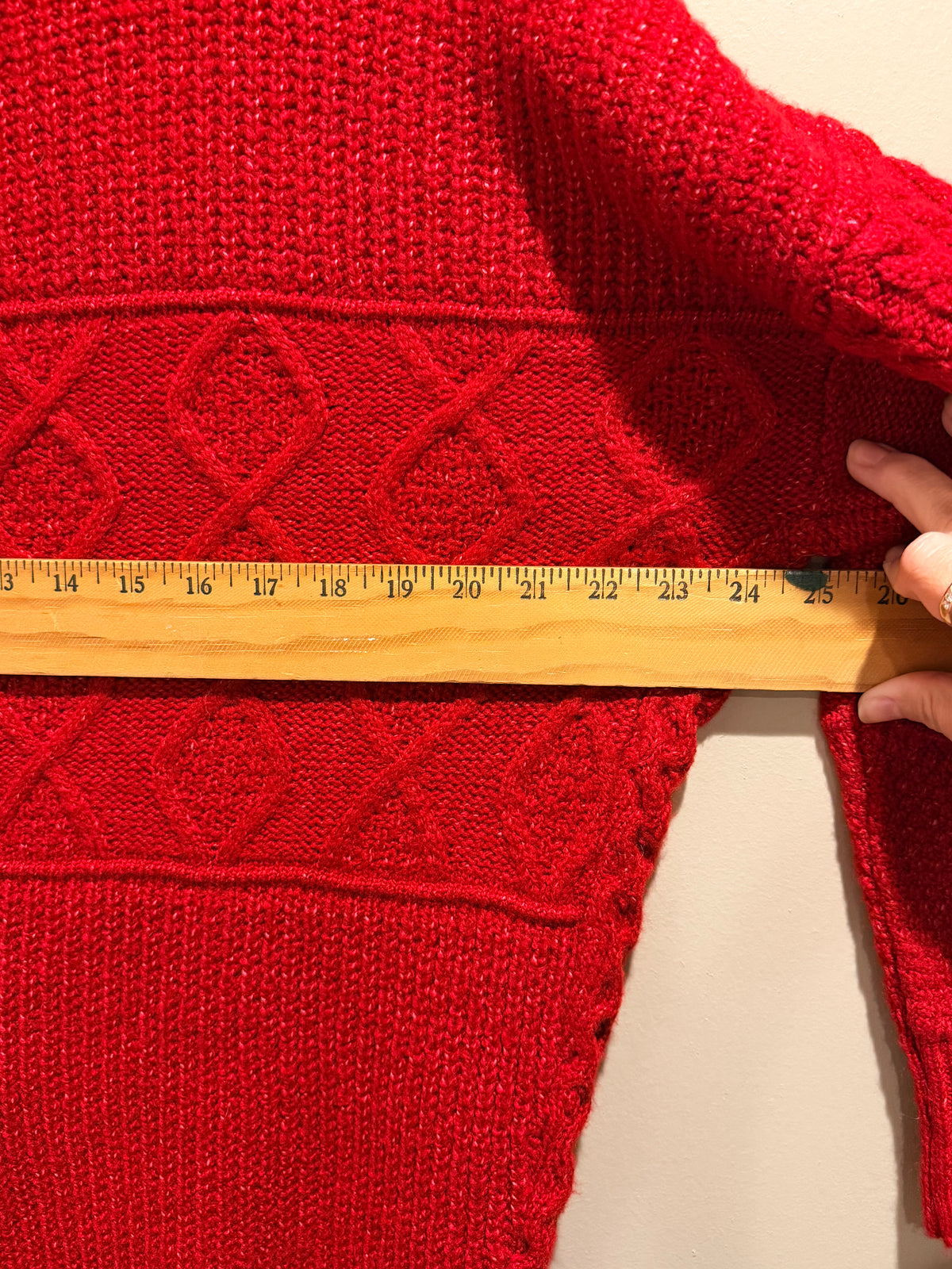 American Eagle Red Patchwork Cable Knit Mock Neck Sweater M