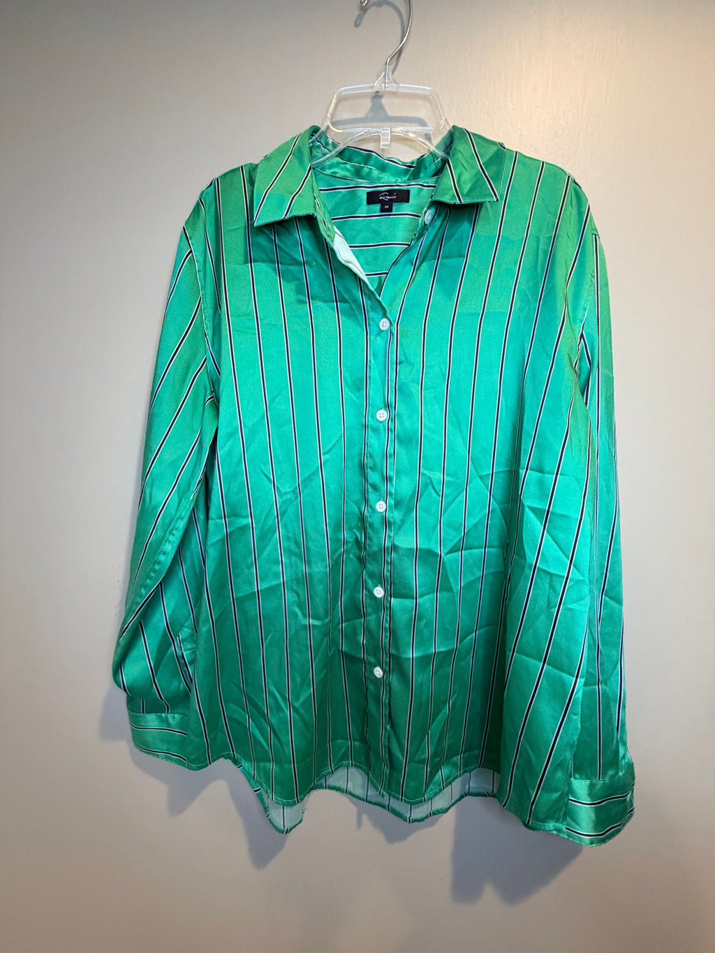Rails Women’s Green White Striped Button Down Shirt Size M