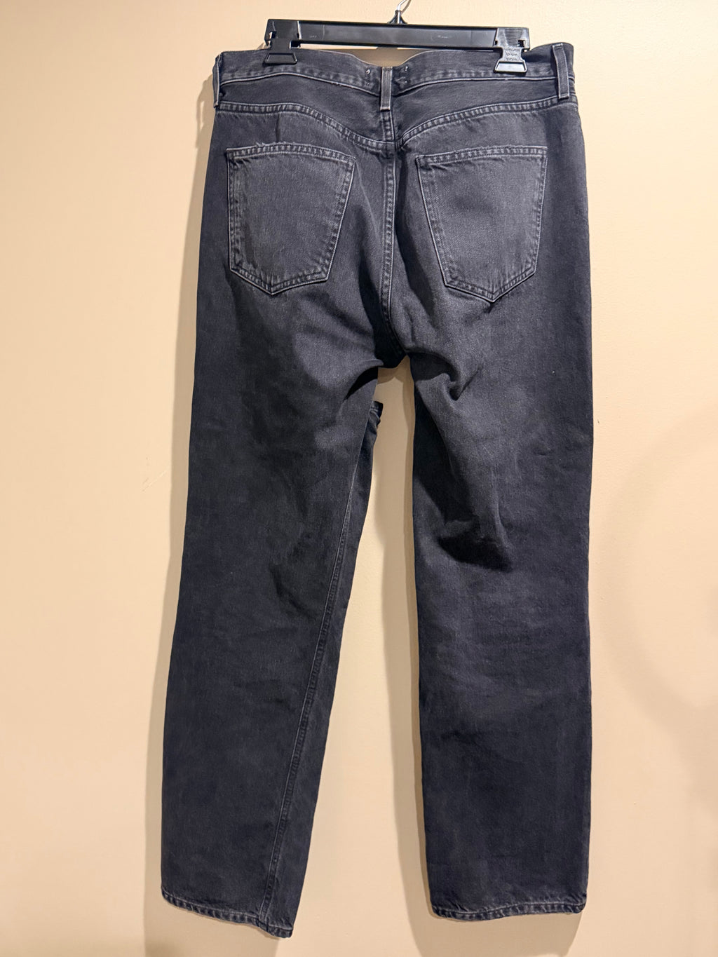 Agolde Black Straight-Leg Jeans with Knee Slit