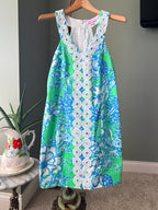 Lilly Pulitzer Size 6 Green Blue Floral Crochet Trim Shift Dress