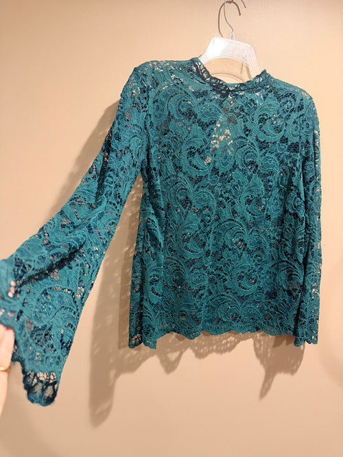 Cato Teal Lace Long Sleeve Blouse