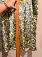 Ted Baker Silk Cotton Floral Midi Skirt Size 4 Yellow Gray