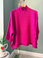 Kerisma Oversized Poncho Sweater Magenta Pink Mock Neck Dolman Sleeve