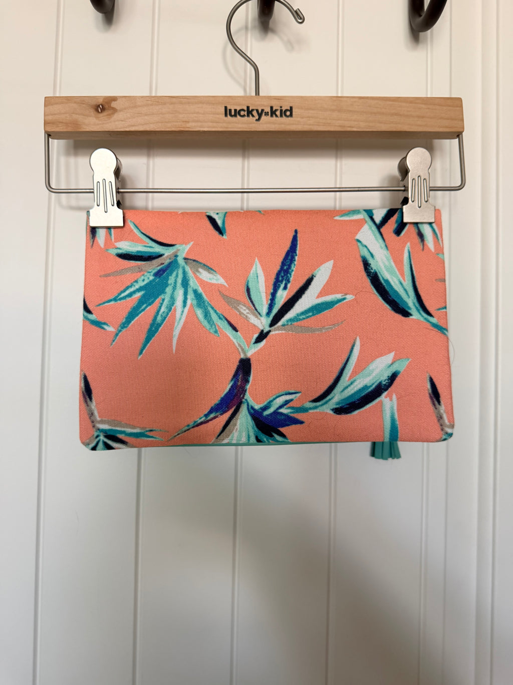 Rachel Pally Peach Floral Fold-Over Clutch with Teal Accents