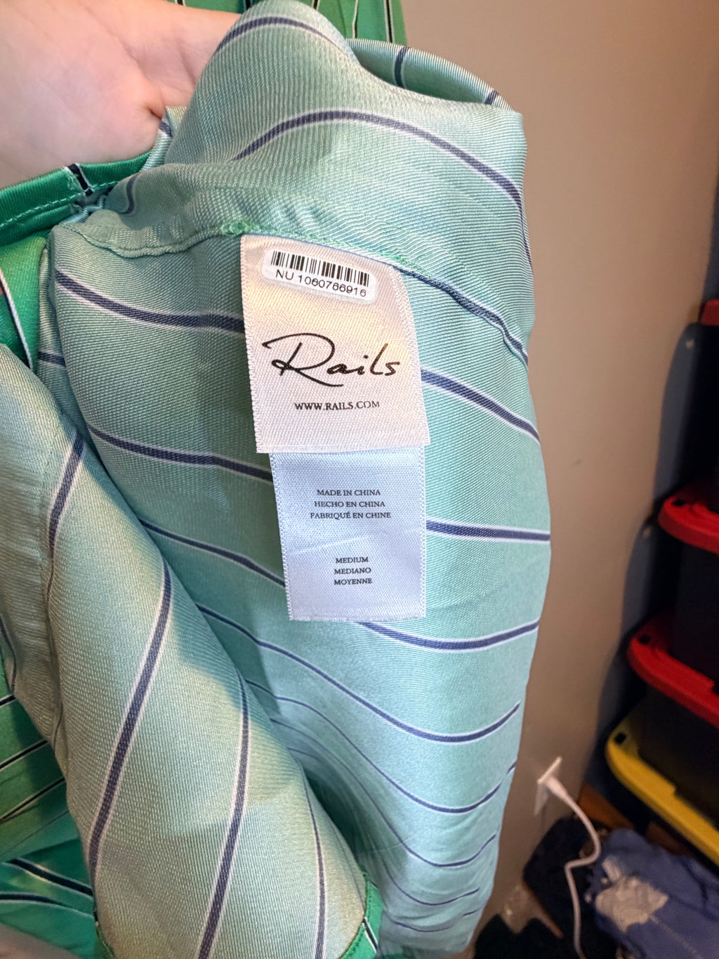 Rails Women’s Green White Striped Button Down Shirt Size M