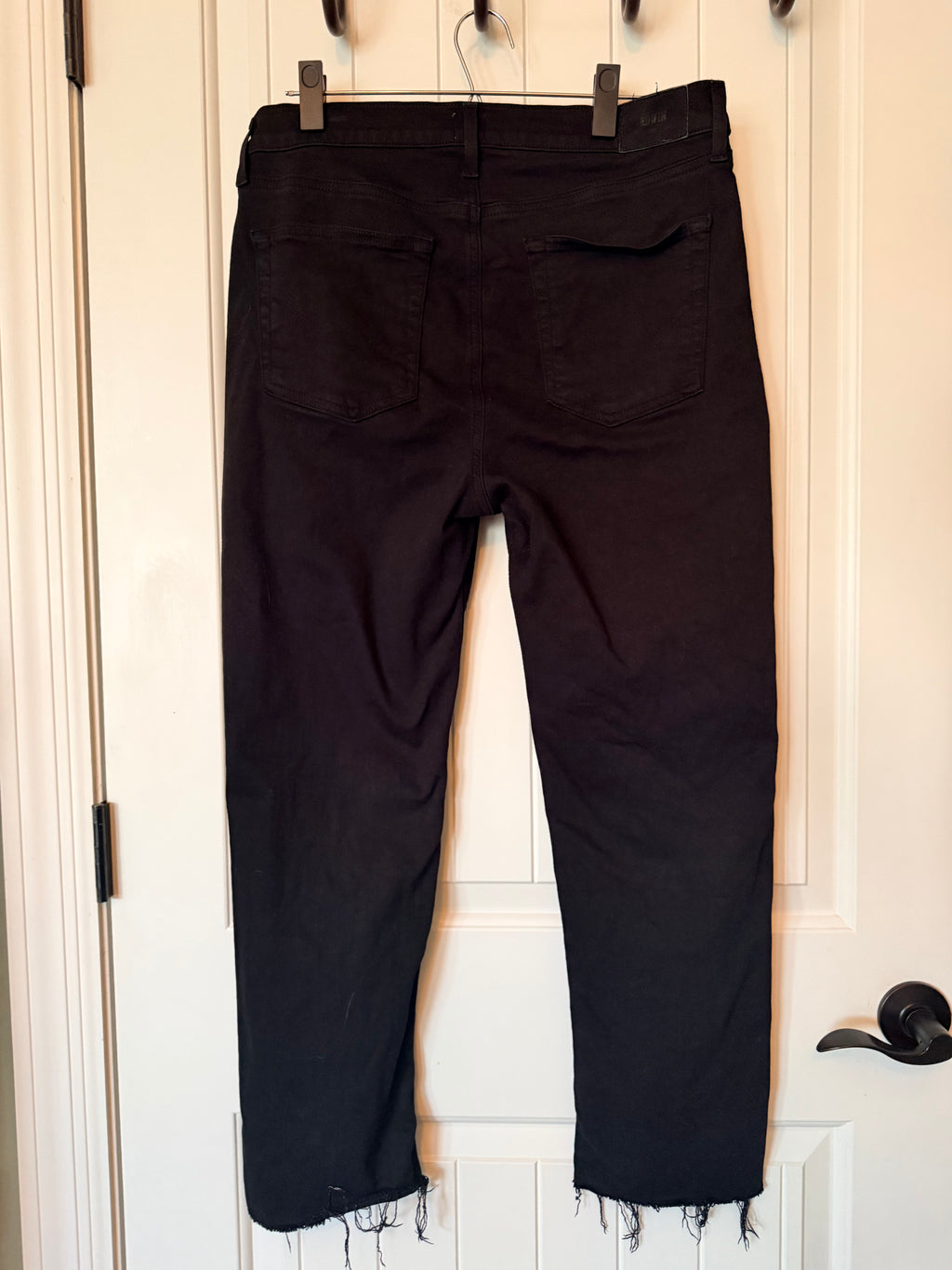 EDWIN Bree Black High Rise Straight Jeans Raw Hem Size 31