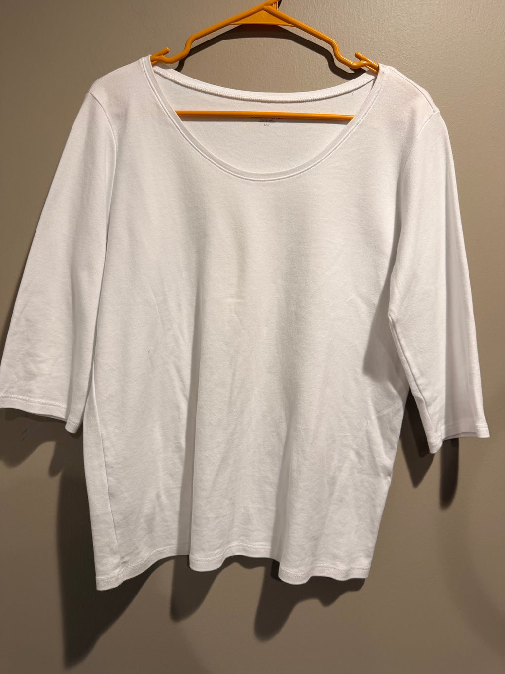 Eileen Fisher White Organic Cotton Scoop Neck 3/4 Sleeve Top Large