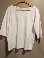 Eileen Fisher White Organic Cotton Scoop Neck 3/4 Sleeve Top Large