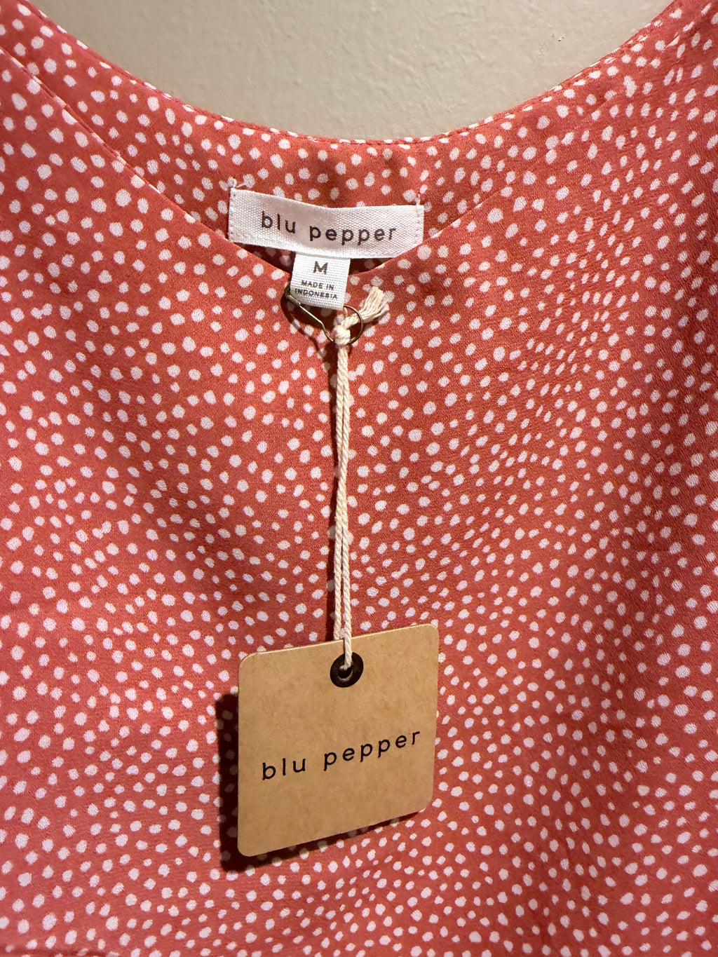 Blu Pepper Coral-Pink Polka Dot Camisole with Adjustable Straps