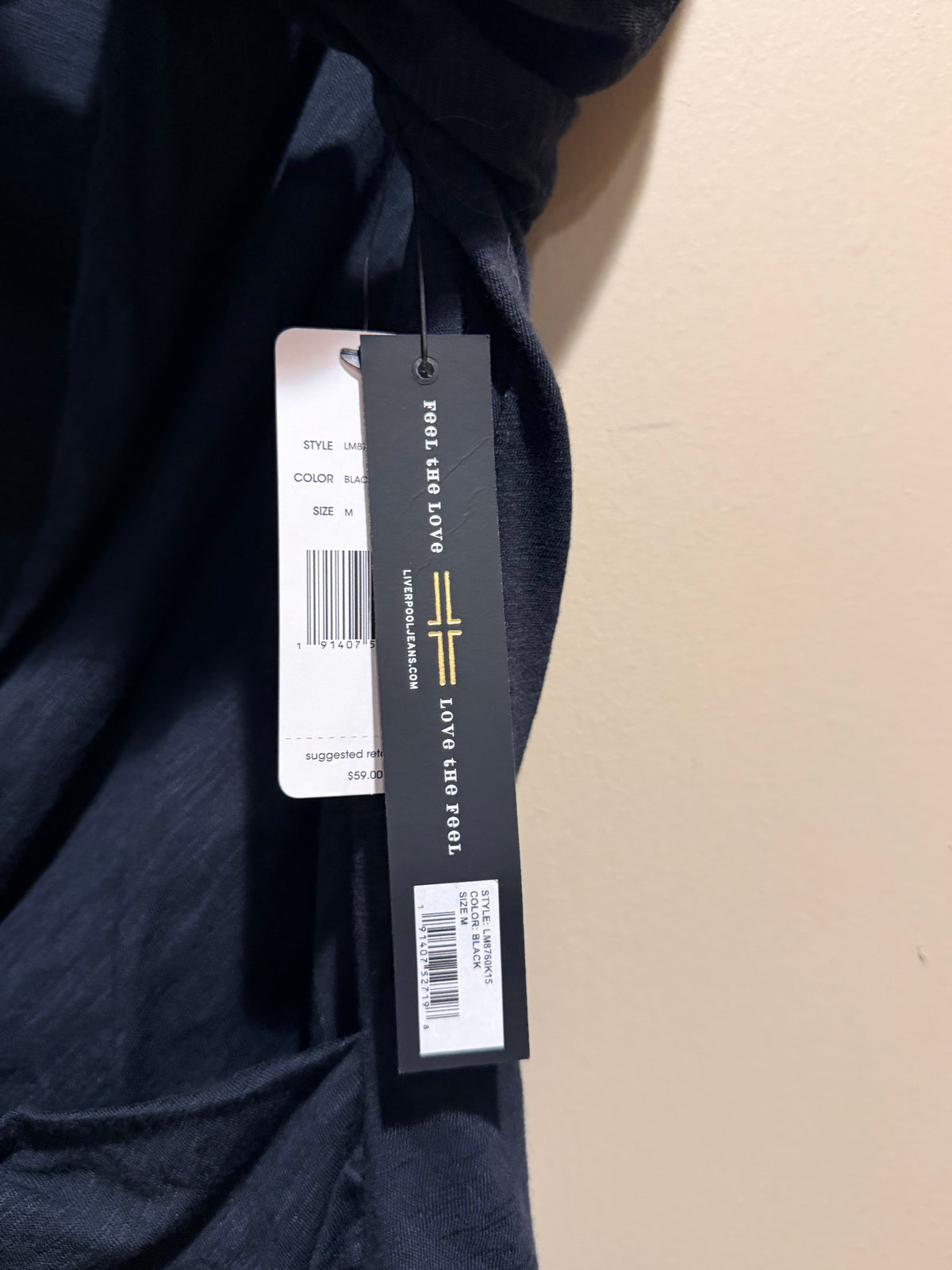 NWT Liverpool Los Angeles Black Draped Surplice Ruched Top M