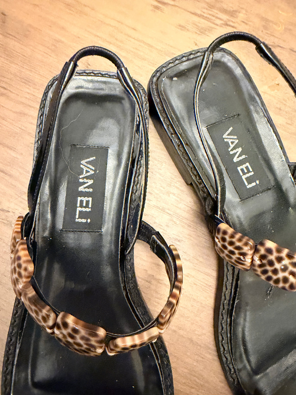 Vaneli 8.5 S Leopard Tortoise Slingback Sandals Leather Y2K Vintage