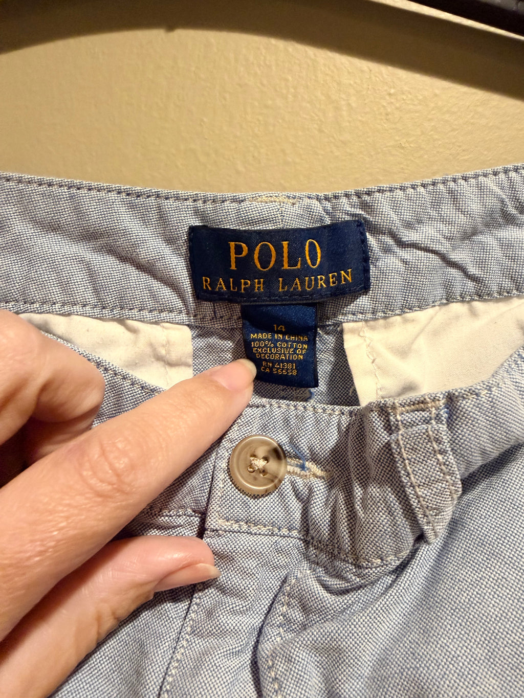 Polo Ralph Lauren Boys 14 Blue Oxford Chino Shorts Preppy Pony Logo