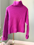 Open Edit Ribbed Turtleneck Sweater XS Magenta Pink Wool Blend Oversized