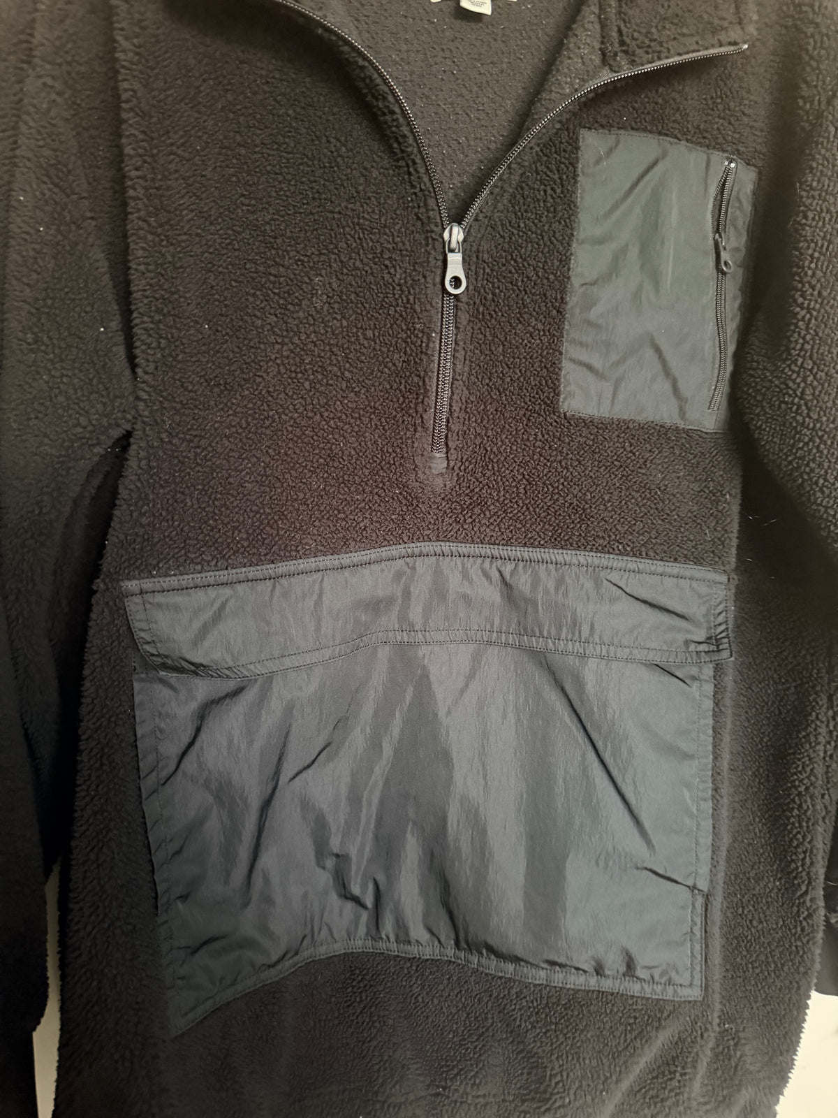Offline by Aerie Black Sherpa Fleece Quarter Zip Pullover M Oversized Utility