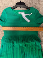 Emma & Michele Emerald Green Pleated Bell-Sleeve Dress