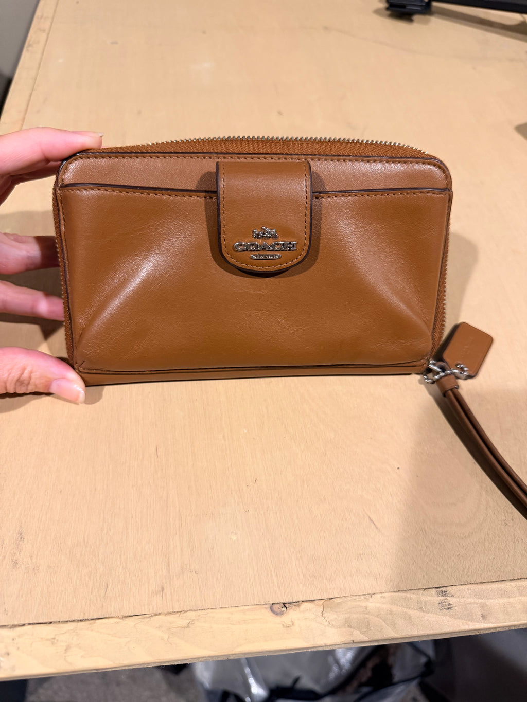 Coach Brown Leather Zip Around Wristlet Wallet Card Holder