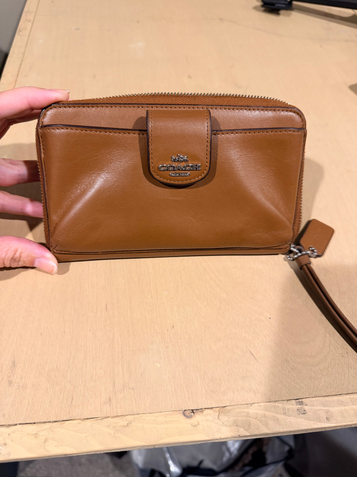 Coach Brown Leather Zip Around Wristlet Wallet Card Holder