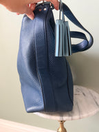Coach Navy Blue Pebbled Leather Hobo Shoulder Bag Tassel Silver Hardware
