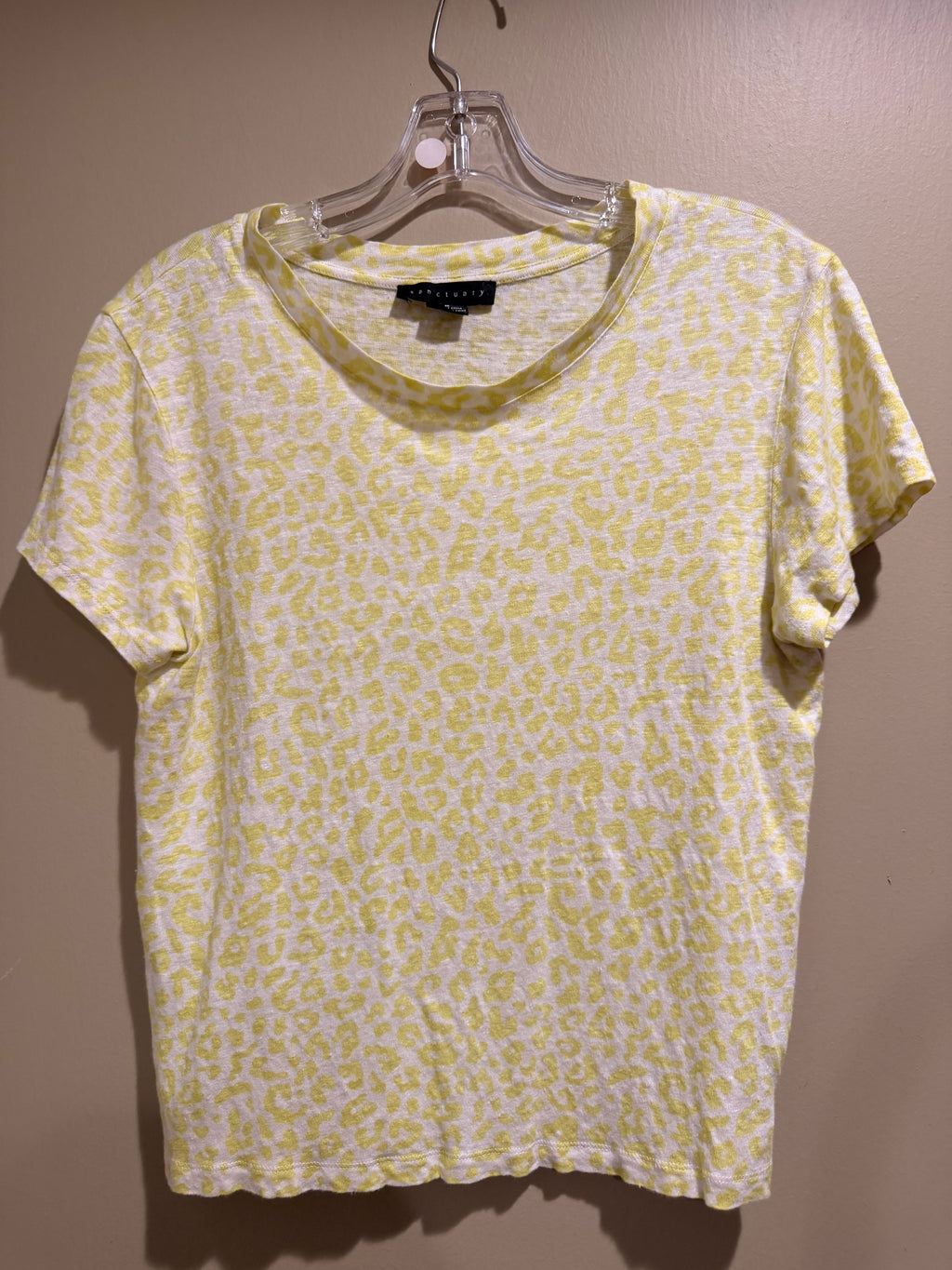 Sanctuary Pale Yellow LINEN Leopard Print Short Sleeve Tee