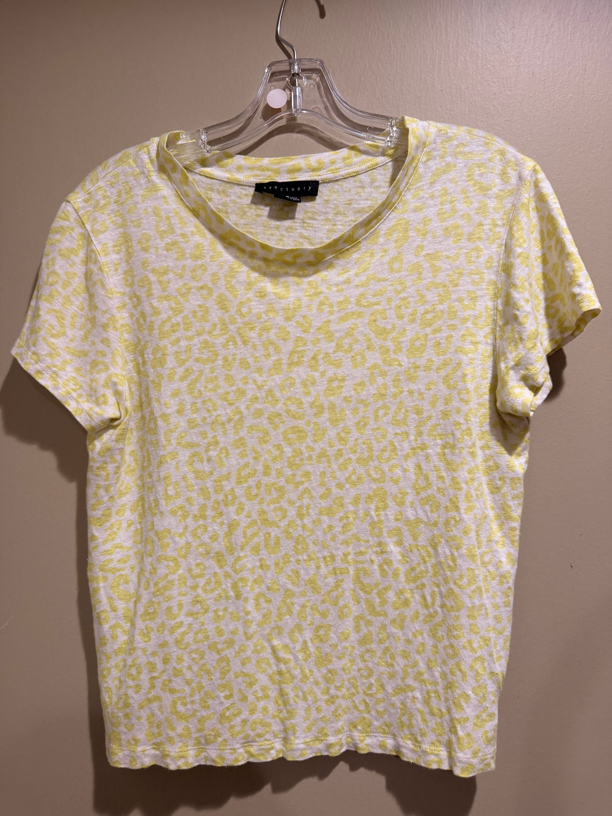 Sanctuary Pale Yellow LINEN Leopard Print Short Sleeve Tee