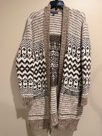 American Eagle Fair Isle Long Cardigan Sweater Brown Cream Boho M