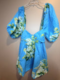Free People Blue Floral Puff Sleeve Mini Tunic Dress Boho M