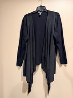 INC International Concepts 1X Black Faux Suede Fringe Open Front Cardigan