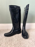 Lauren Ralph Lauren Rossalyn II Black Tall Rain Boots Gold Buckle Size 6B