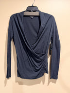 NWT Liverpool Los Angeles Black Draped Surplice Ruched Top M