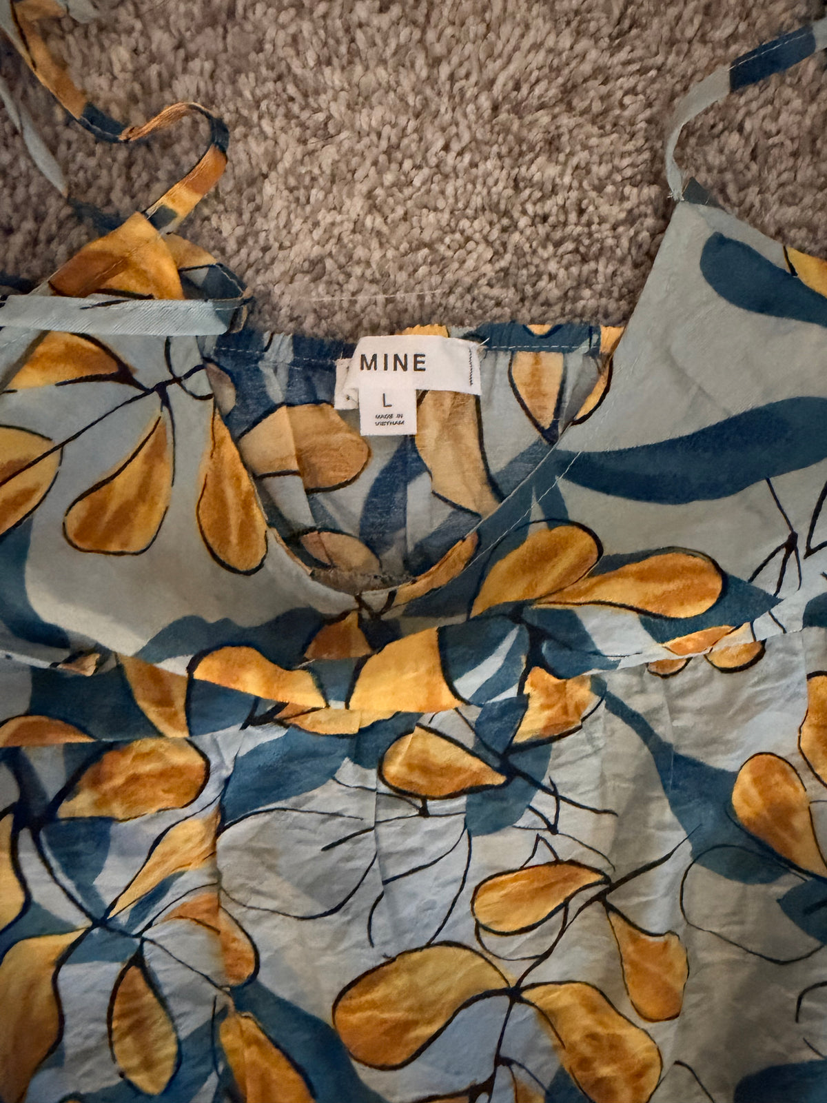 mine Blue & Yellow Leaf-Print Tie-Strap Camisole