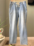 Judy Blue Jeans 9/29 Drawstring Waist Patch Pocket Relaxed Boyfriend Denim
