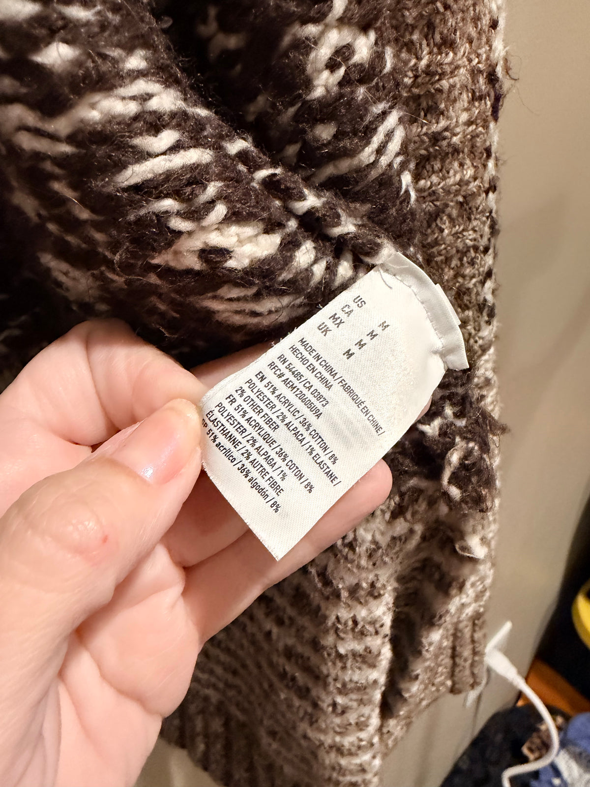 American Eagle Fair Isle Long Cardigan Sweater Brown Cream Boho M