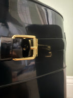 Lauren Ralph Lauren Rossalyn II Black Tall Rain Boots Gold Buckle Size 6B