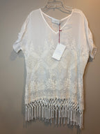 Johnny Was White Embroidered Fringe Tunic Boho Resort XS NWT