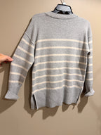 LOFT Petites Striped Crewneck Sweater Gray Ivory Side Slit SP