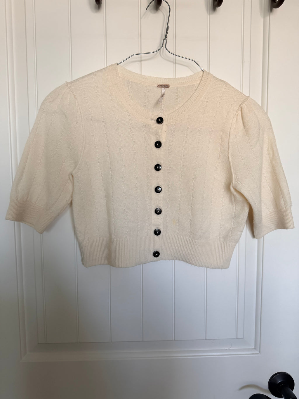Free People Cashmere Cream Short Sleeve Cardigan Button S/M