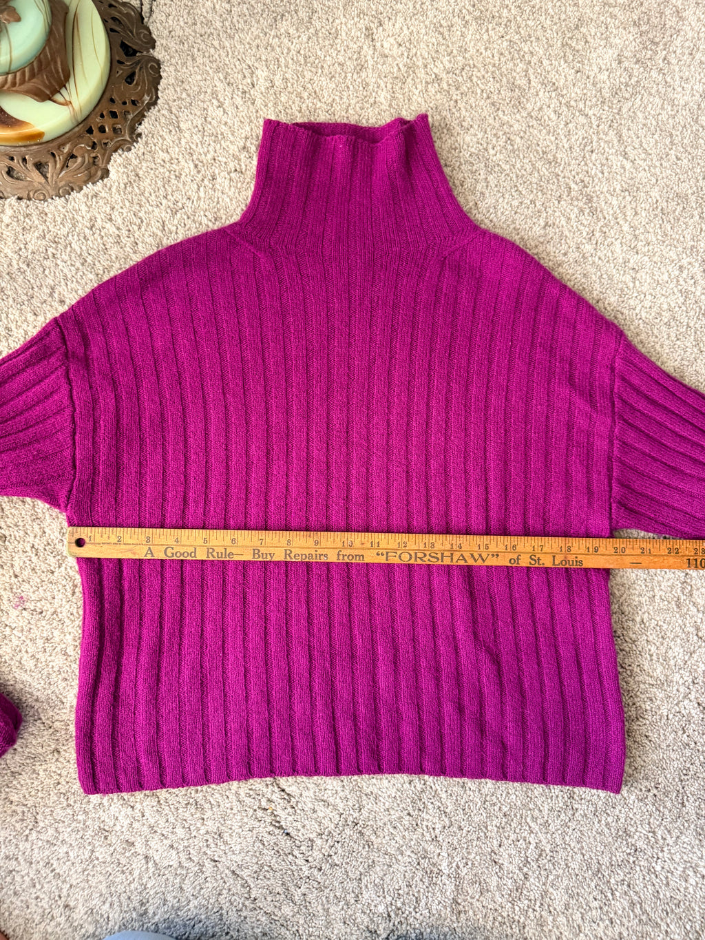 Open Edit Ribbed Turtleneck Sweater XS Magenta Pink Wool Blend Oversized