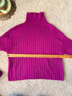 Open Edit Ribbed Turtleneck Sweater XS Magenta Pink Wool Blend Oversized