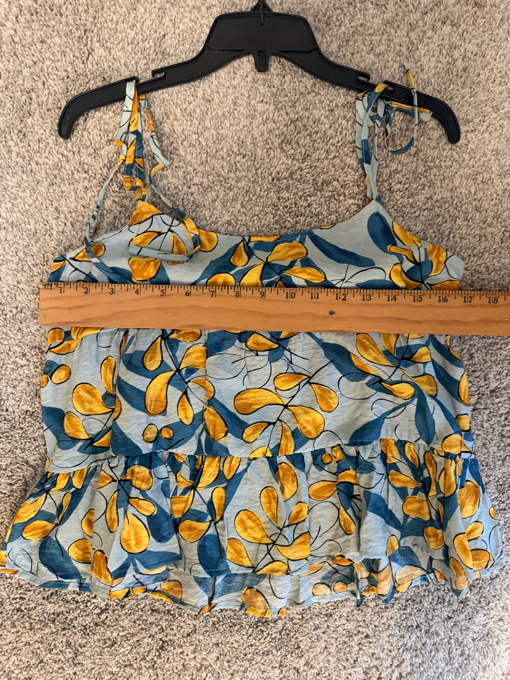 mine Blue & Yellow Leaf-Print Tie-Strap Camisole