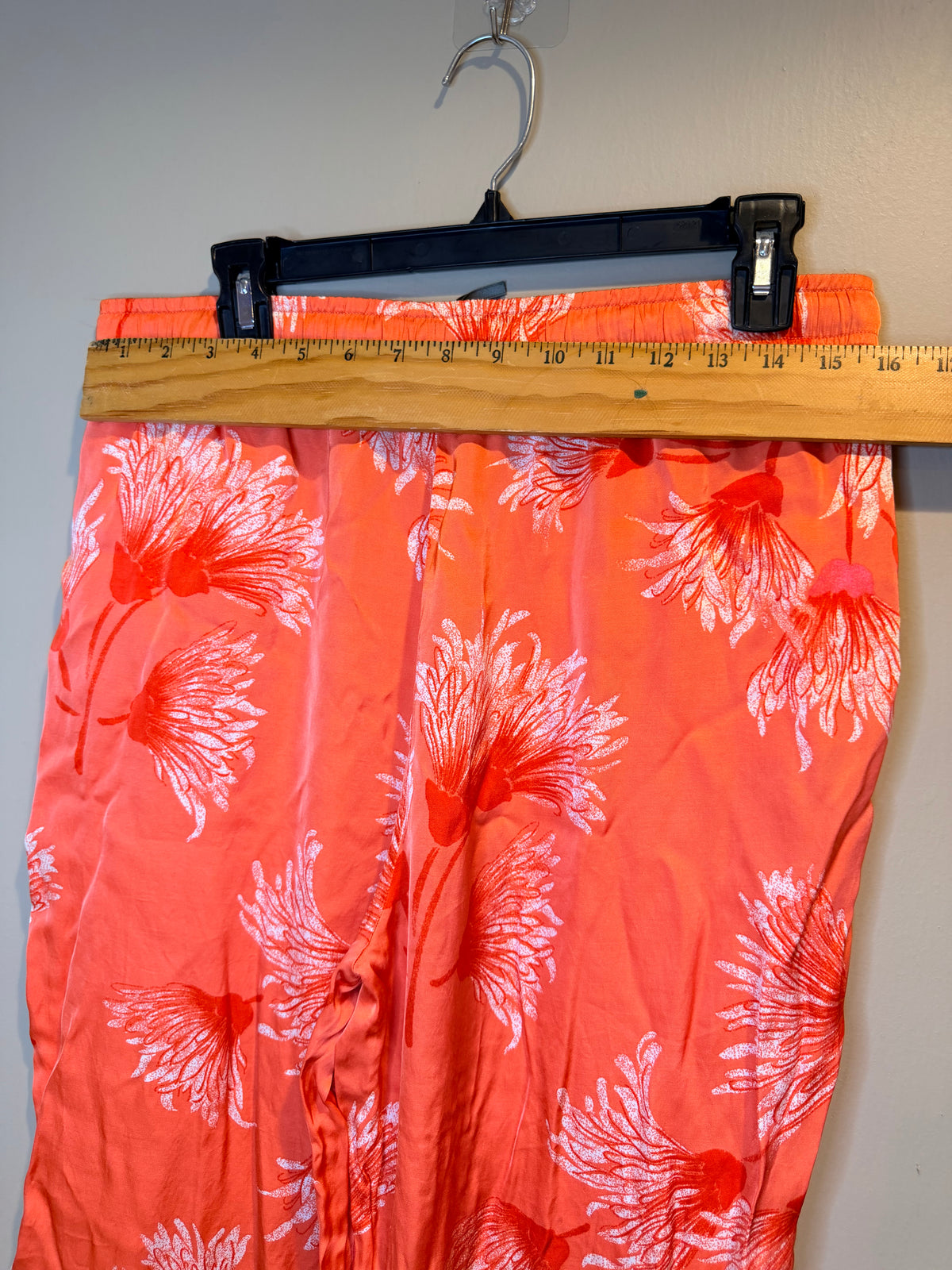 Anthropologie Coral and Pink Floral Wide-Leg Drawstring Pajama Pants