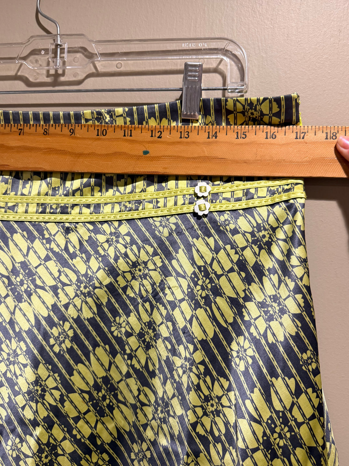 Ted Baker Silk Cotton Floral Midi Skirt Size 4 Yellow Gray