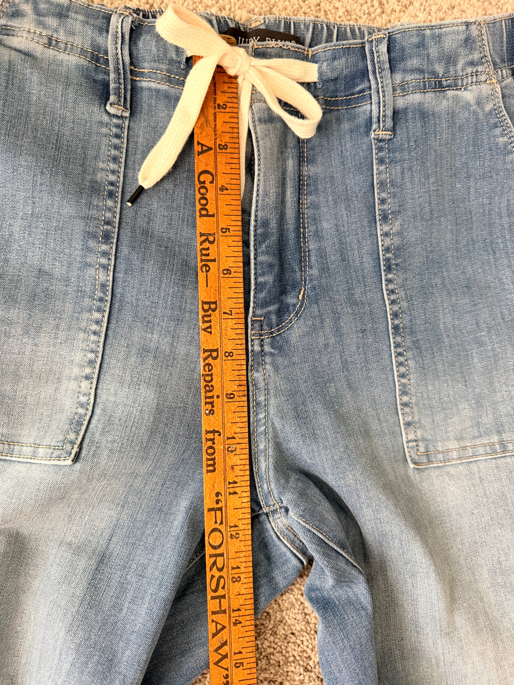 Judy Blue Jeans 9/29 Drawstring Waist Patch Pocket Relaxed Boyfriend Denim