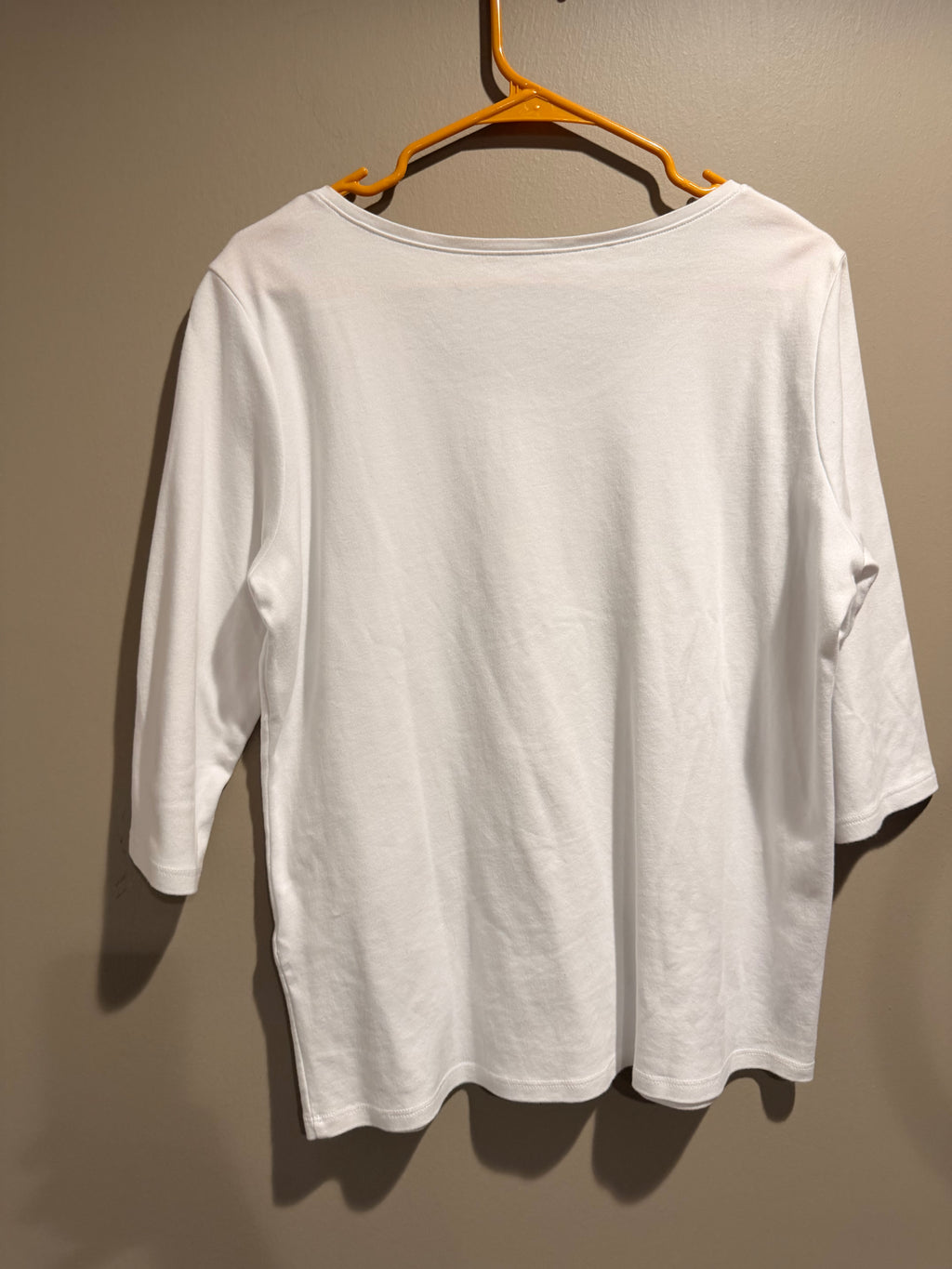 Eileen Fisher White Organic Cotton Scoop Neck 3/4 Sleeve Top Large