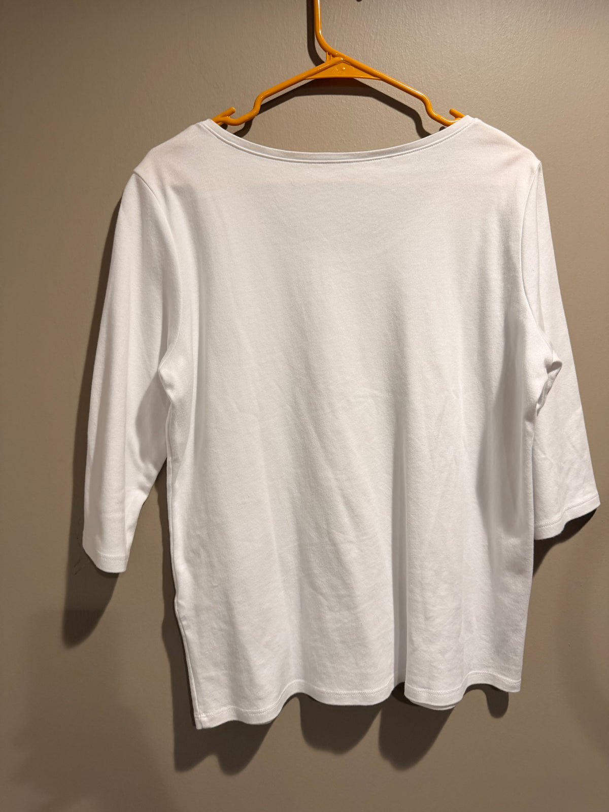 Eileen Fisher White Organic Cotton Scoop Neck 3/4 Sleeve Top Large