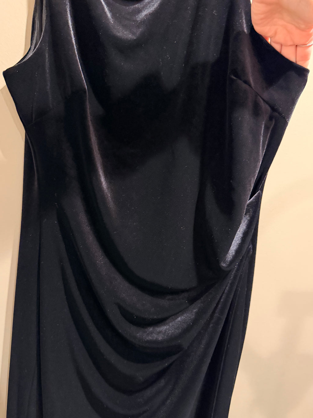 NWT BCBG Max Azria Black Velvet Draped Maxi Dress L $215